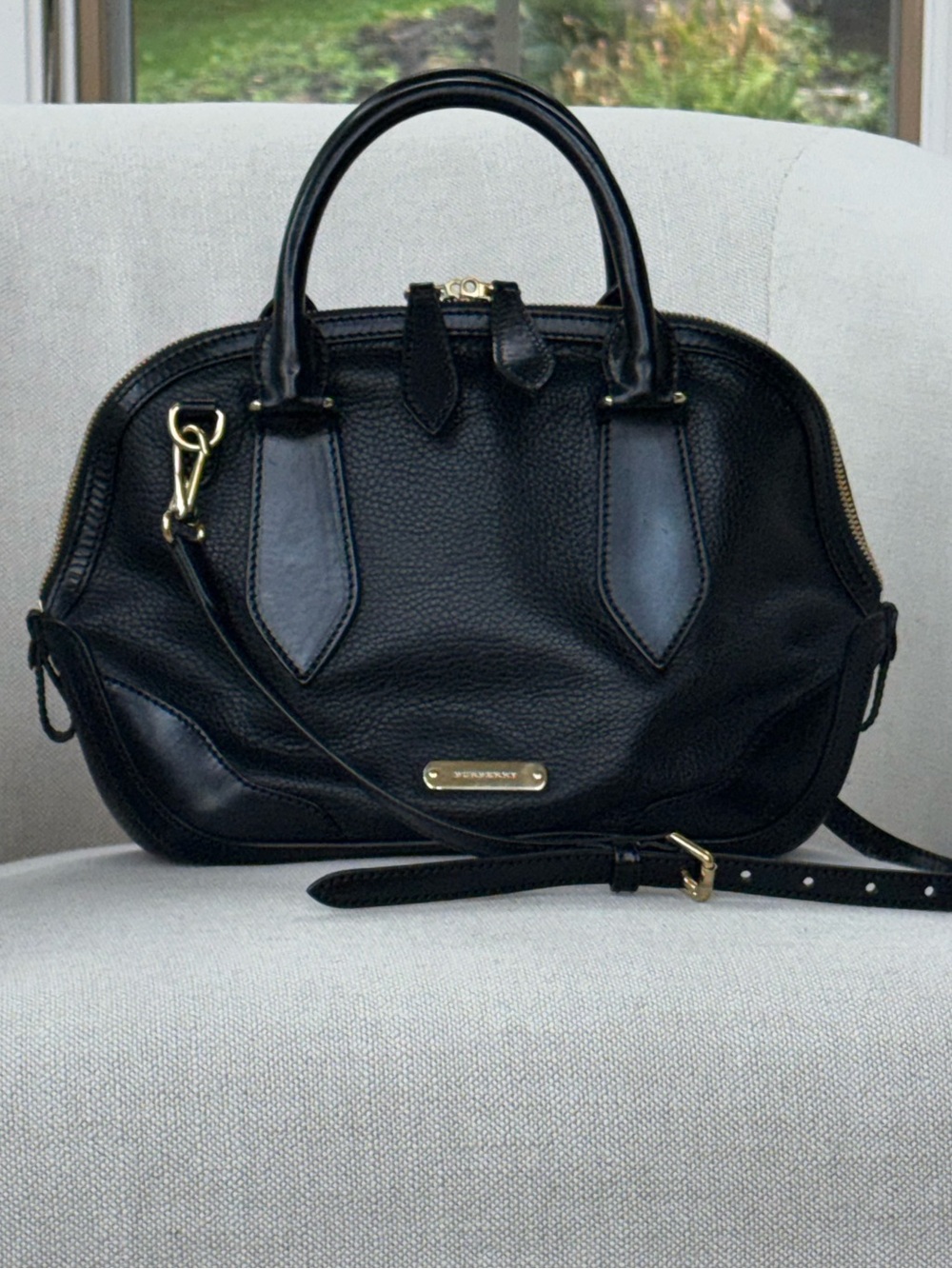 Black Burberry Orchard Leather Handbag with Gold Tone Hardware - Picture 1 of 13